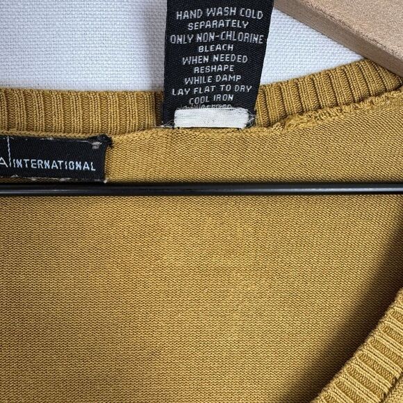 Vtg Y2K Moda International Sweater Womens Large Mustard Yellow Cardigan Lace 90s - Picture 12 of 14